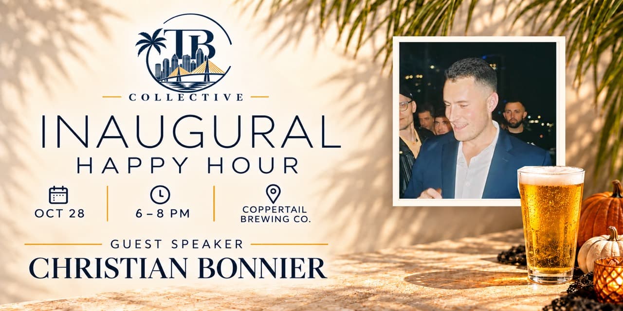 TB Collective inaugural happy hour: October 28, 6–8 PM at Coppertail Brewing Co., with guest speaker Christian Bonnier.